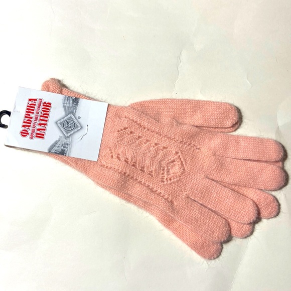 Light Pink Lace Knit Gloves by Russian 'Factory Orenburg Down